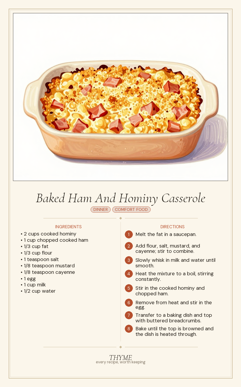 Baked Ham And Hominy Casserole
