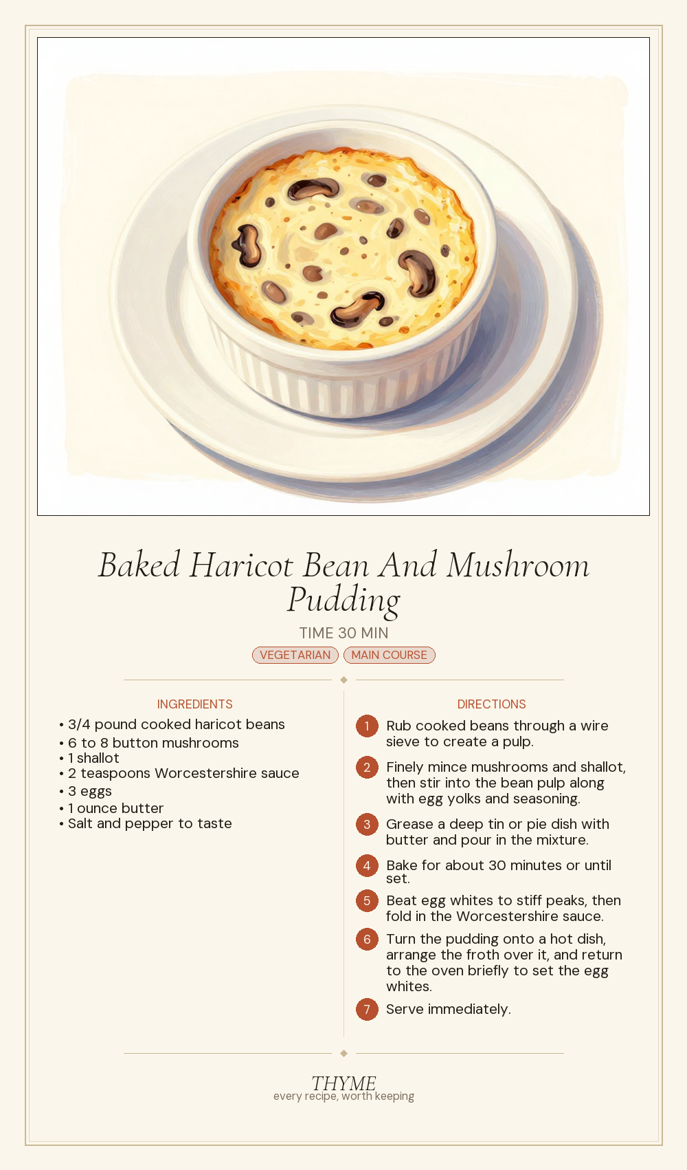 Baked Haricot Bean And Mushroom Pudding