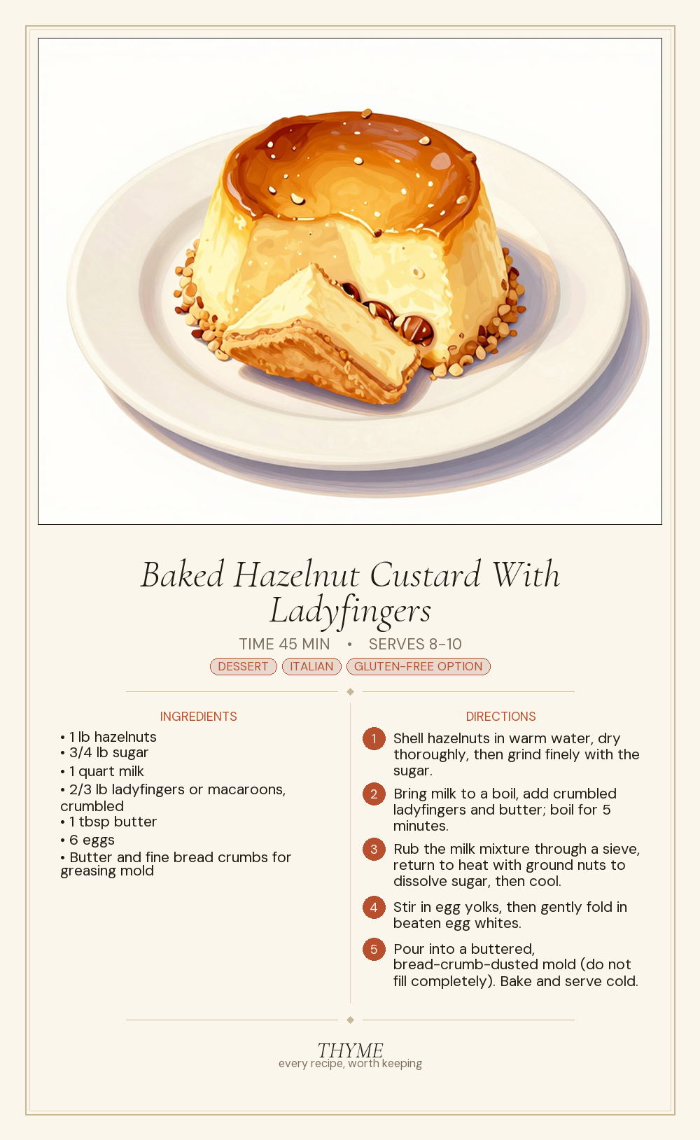 Baked Hazelnut Custard With Ladyfingers