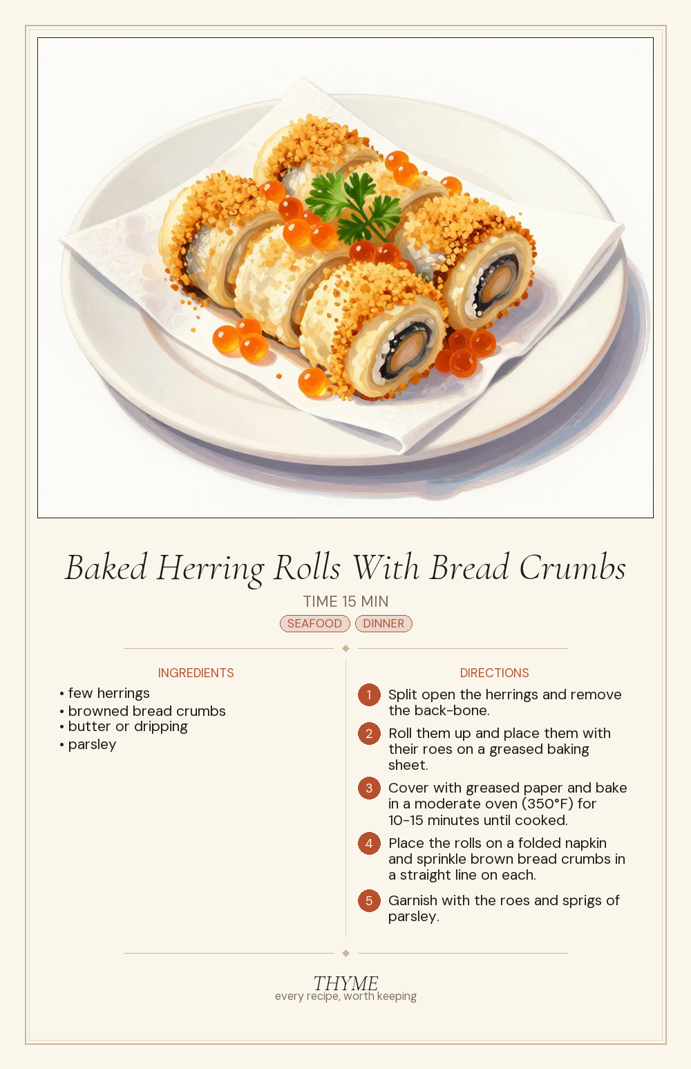 Baked Herring Rolls With Bread Crumbs