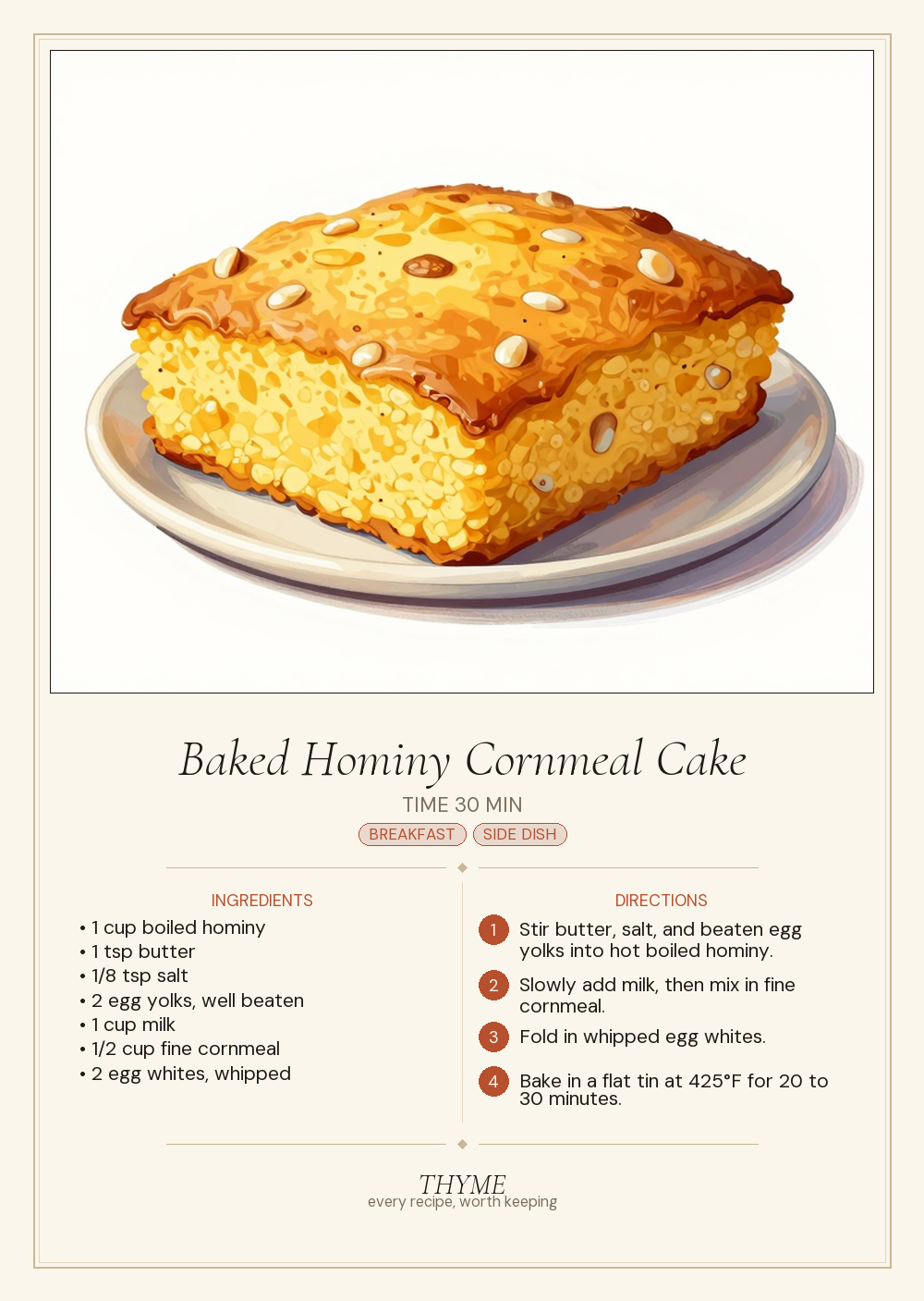 Baked Hominy Cornmeal Cake