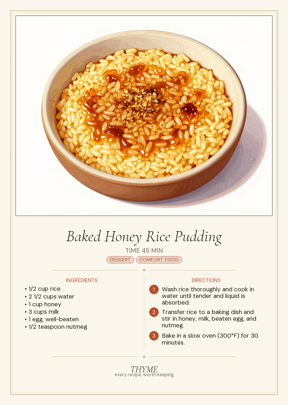 Baked Honey Rice Pudding