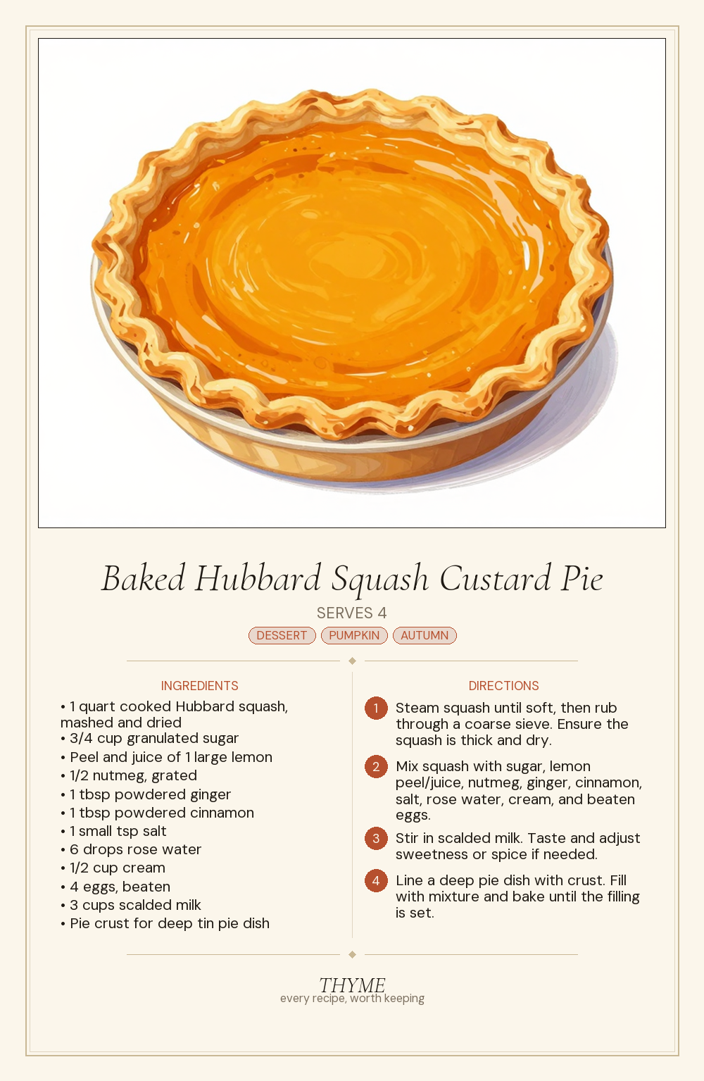 Baked Hubbard Squash Custard Pie