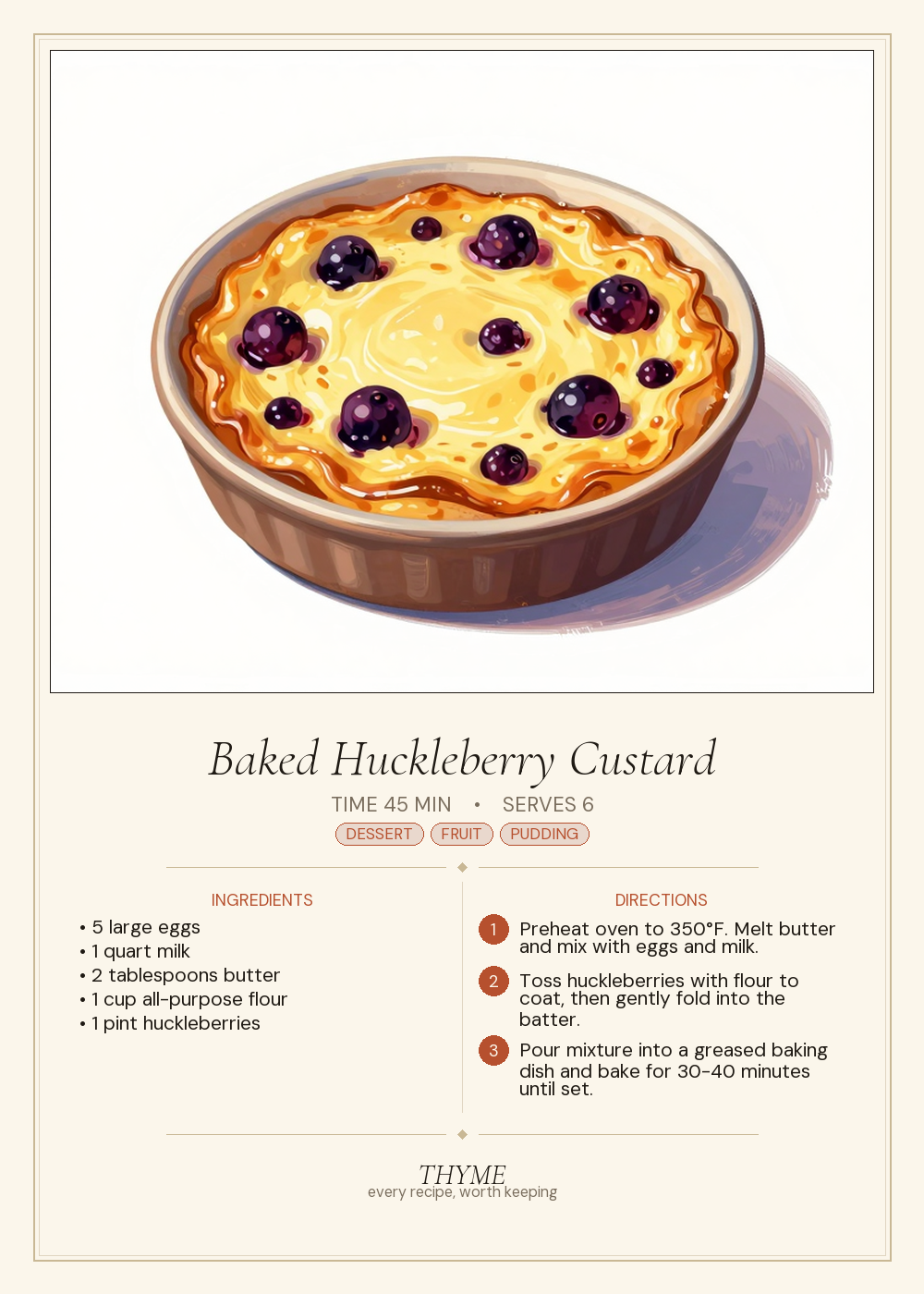 Baked Huckleberry Custard