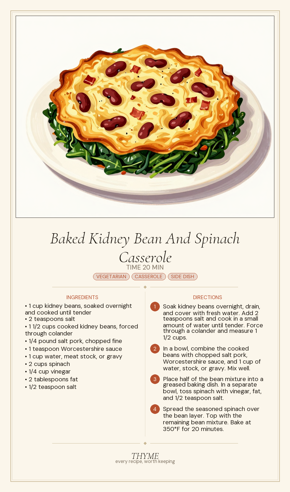 Baked Kidney Bean And Spinach Casserole