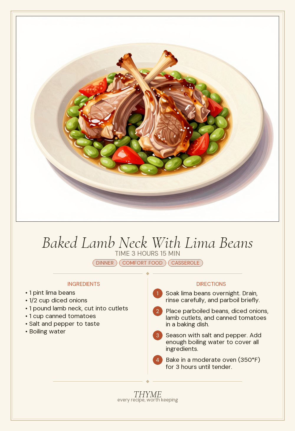 Baked Lamb Neck With Lima Beans