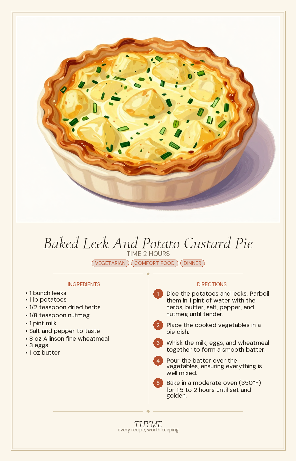 Baked Leek And Potato Custard Pie
