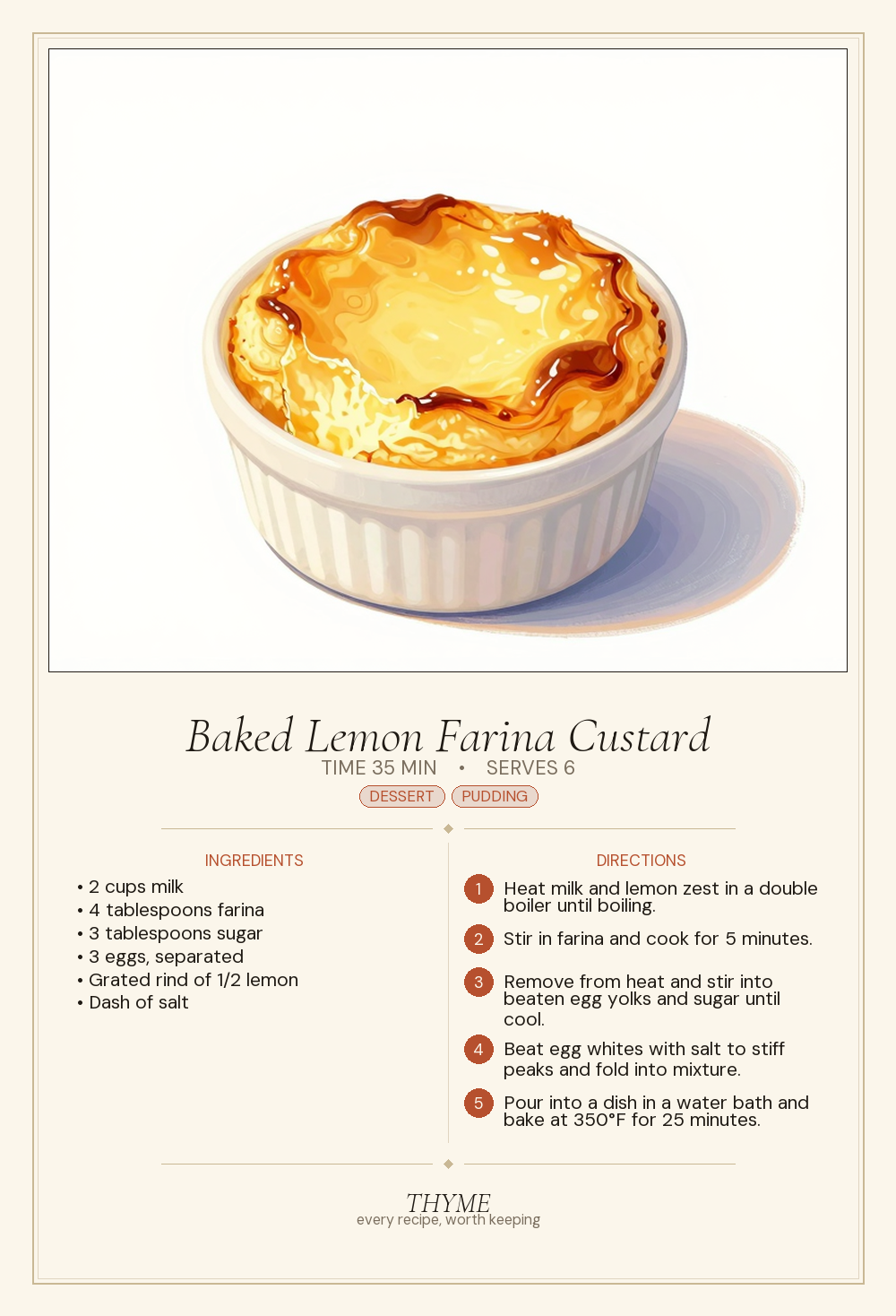 Baked Lemon Farina Custard