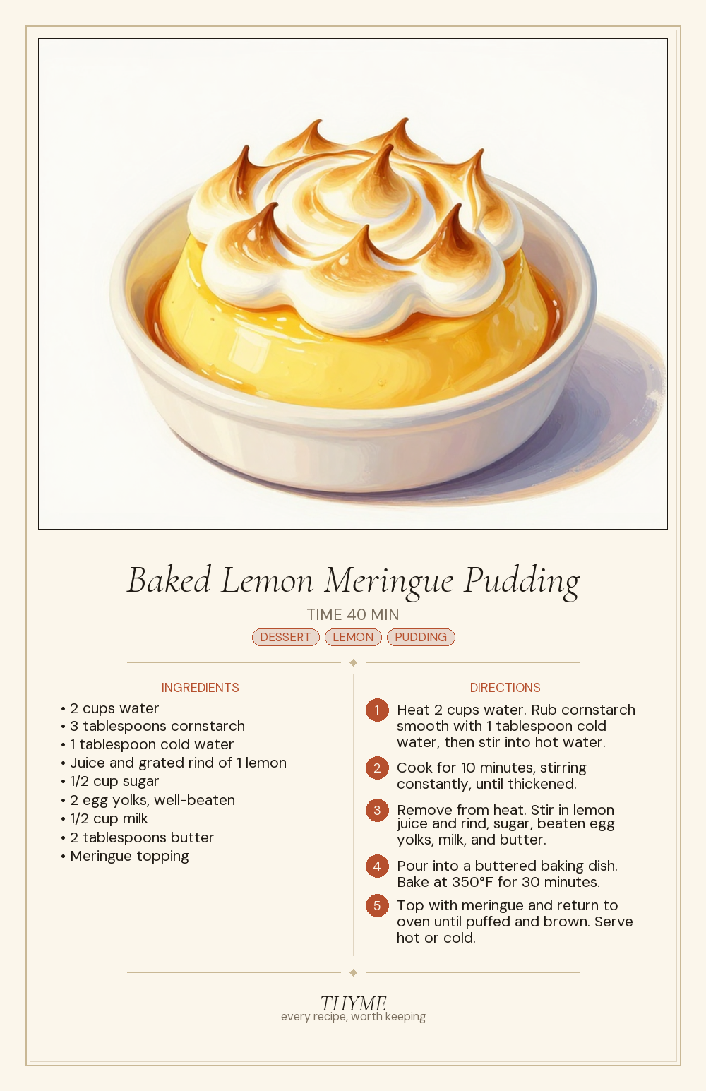 Baked Lemon Meringue Pudding
