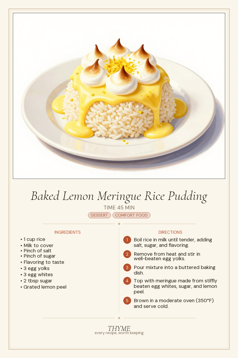 Baked Lemon Meringue Rice Pudding