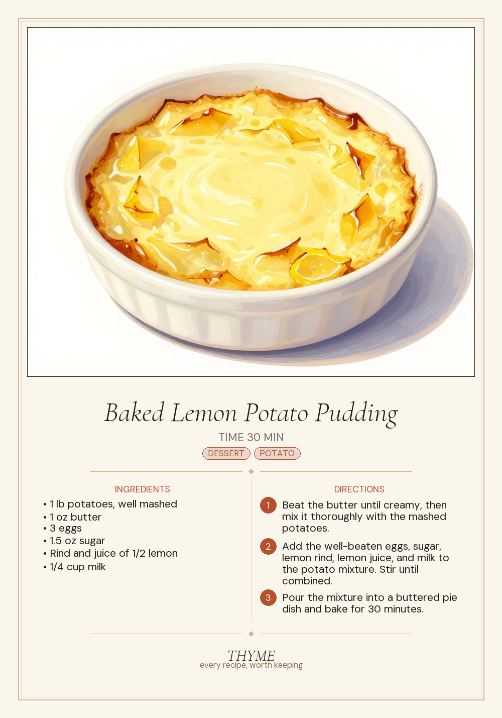 Baked Lemon Potato Pudding