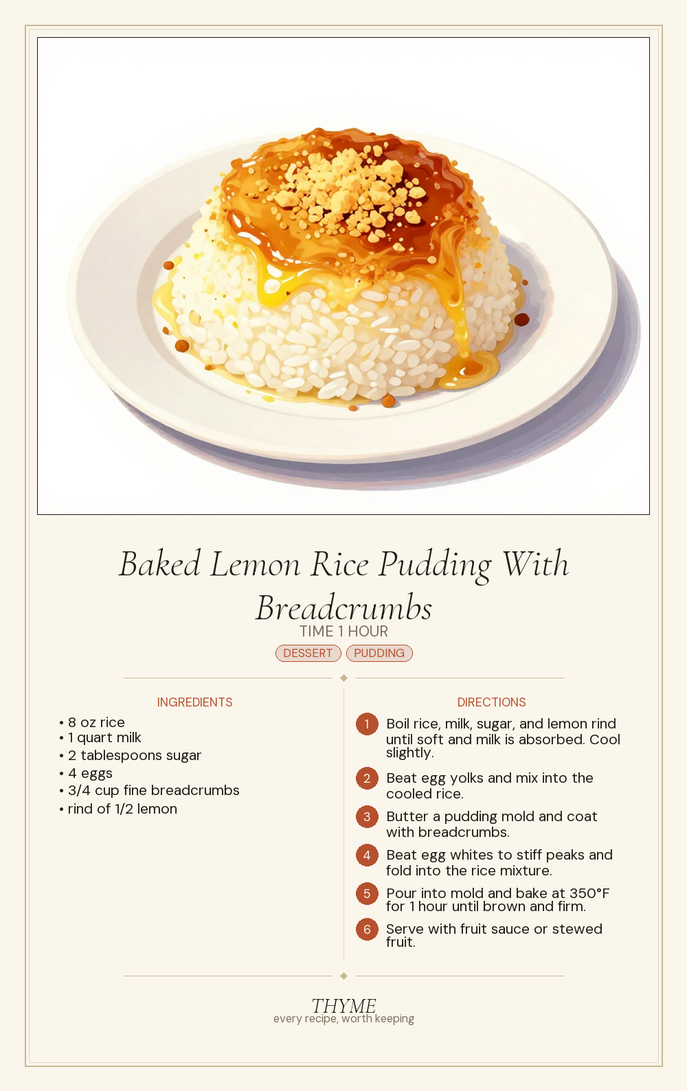Baked Lemon Rice Pudding With Breadcrumbs