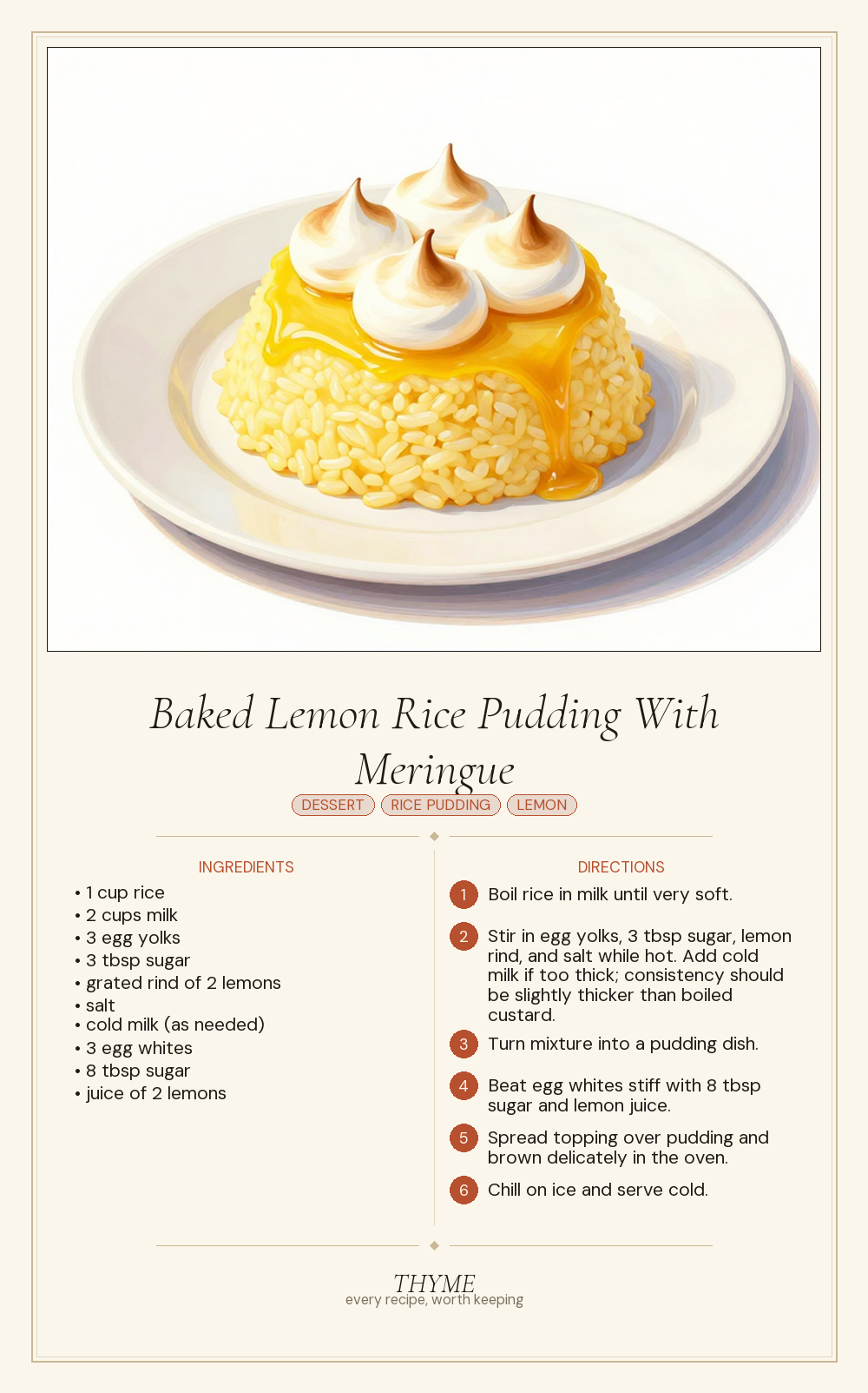 Baked Lemon Rice Pudding With Meringue