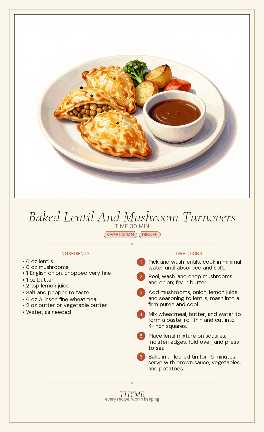 Baked Lentil And Mushroom Turnovers