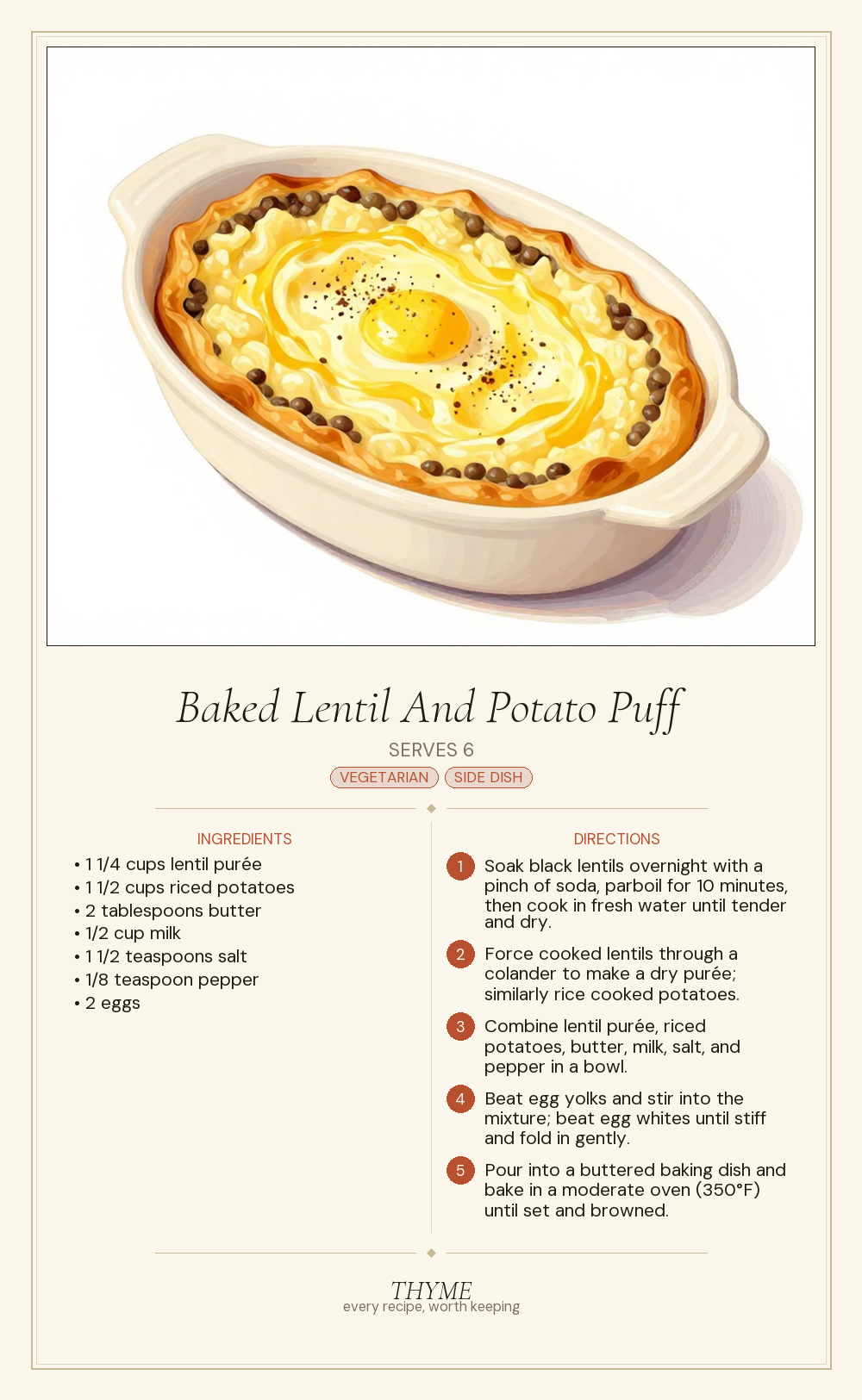 Baked Lentil And Potato Puff