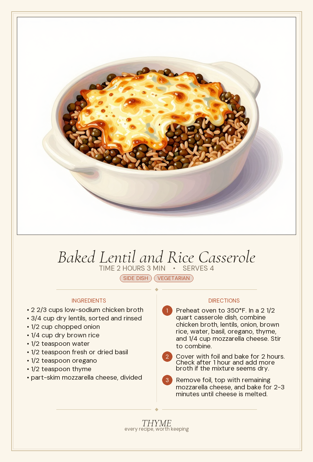 Baked Lentil and Rice Casserole