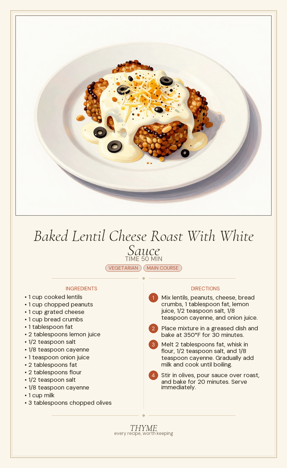 Baked Lentil Cheese Roast With White Sauce