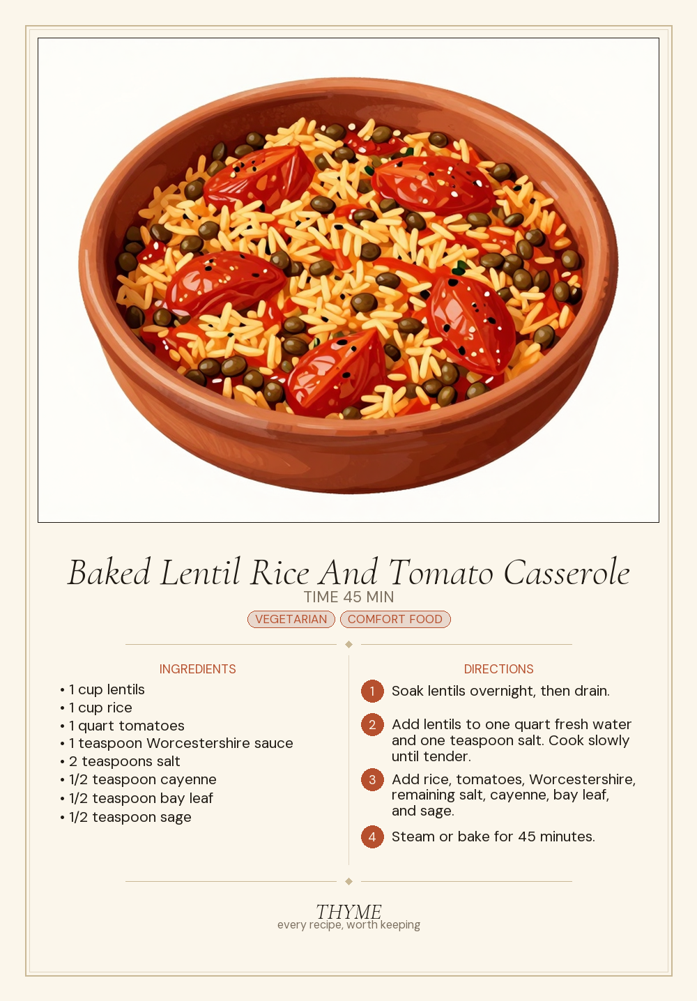 Baked Lentil Rice And Tomato Casserole