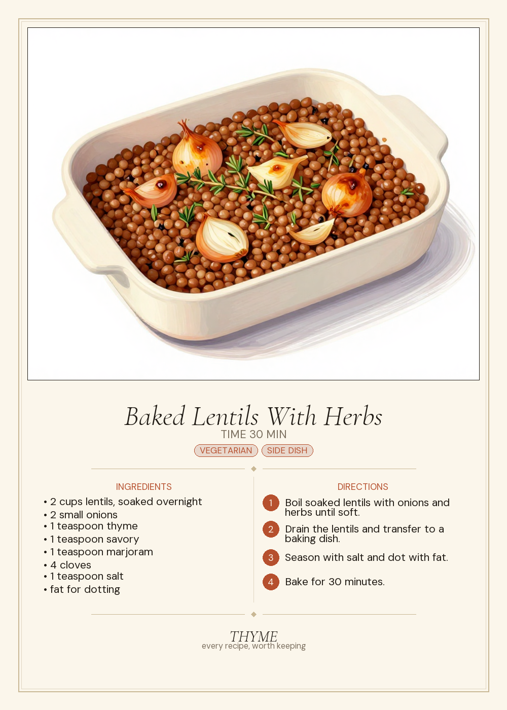 Baked Lentils With Herbs