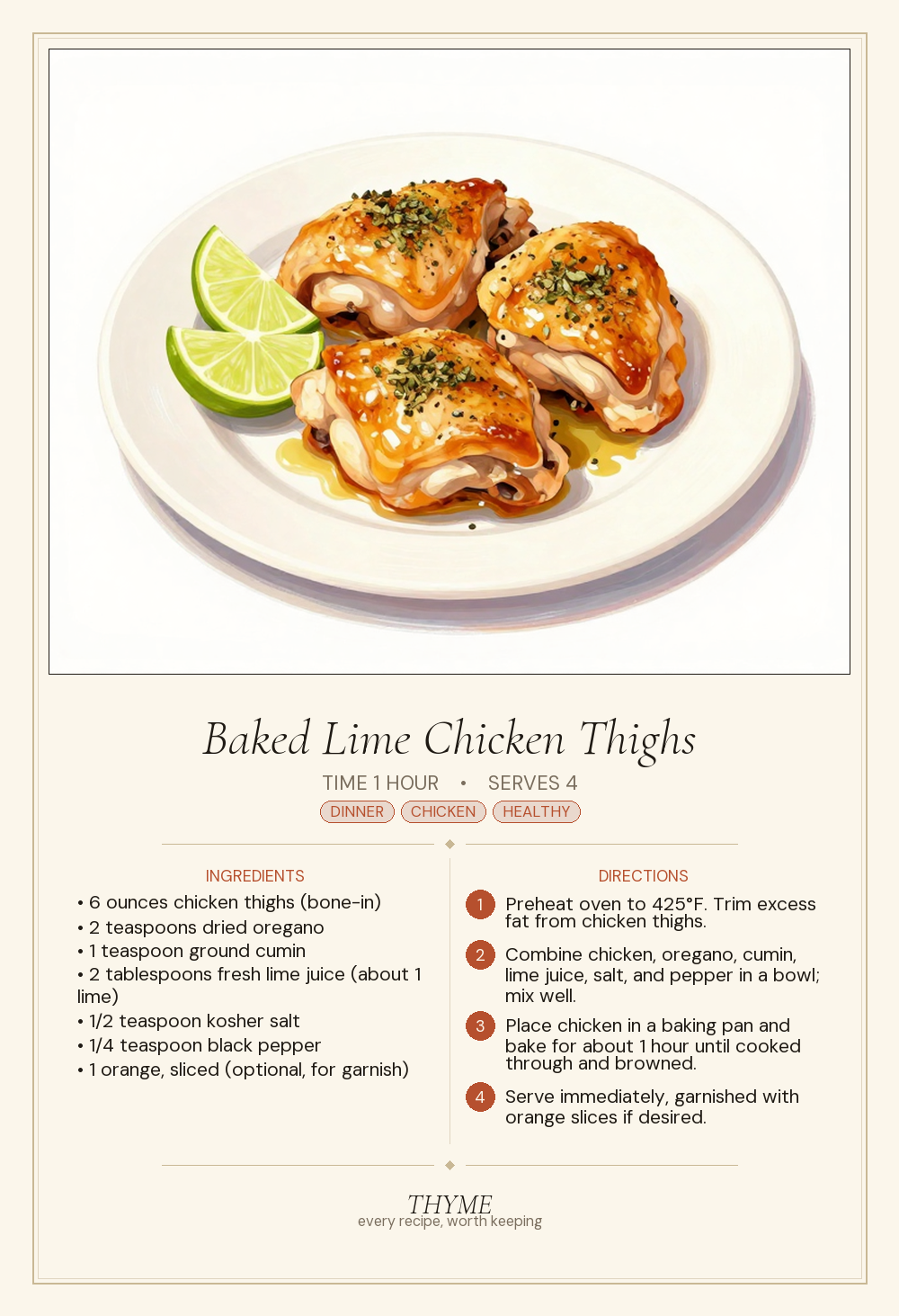 Baked Lime Chicken Thighs