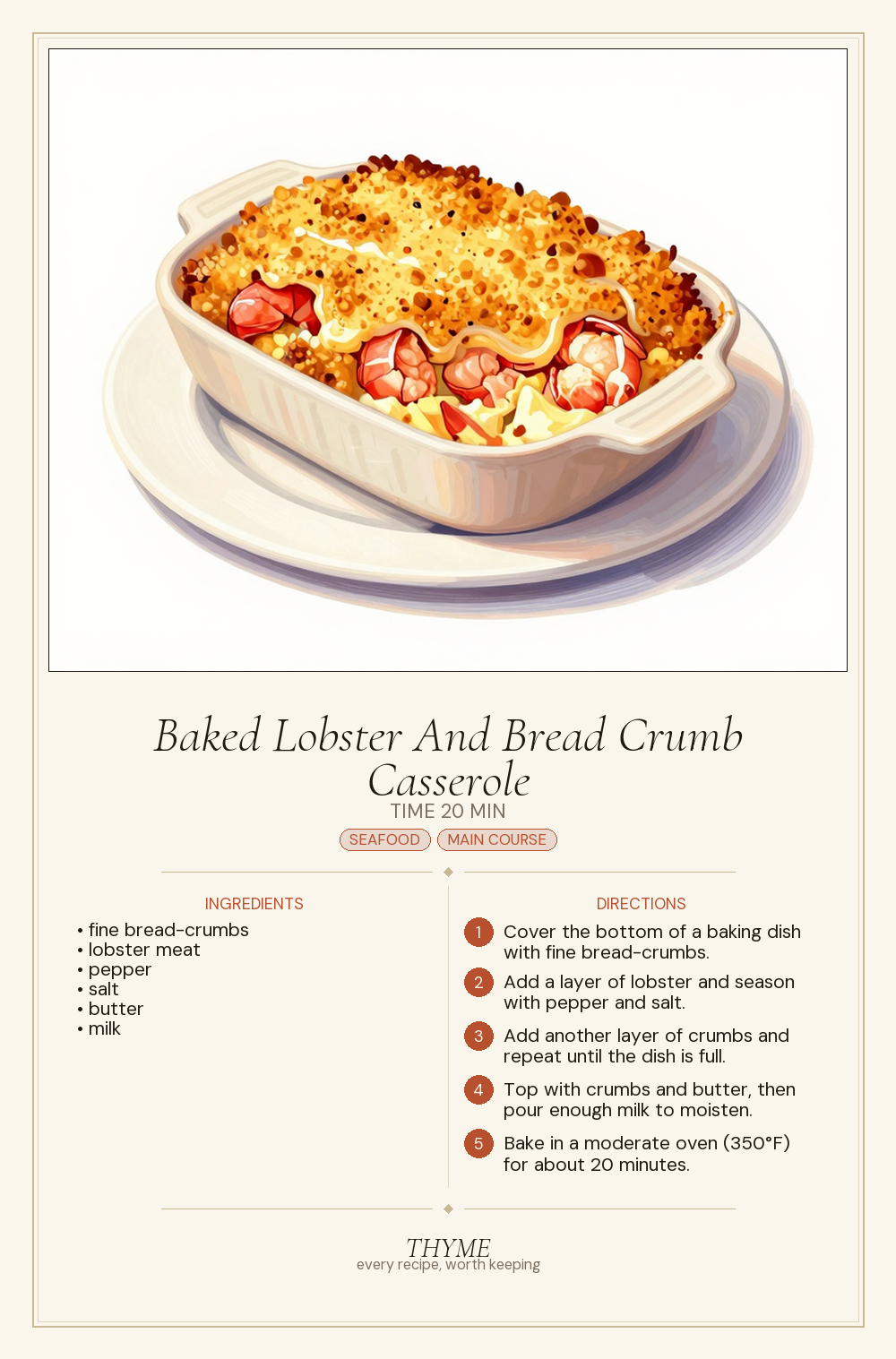 Baked Lobster And Bread Crumb Casserole