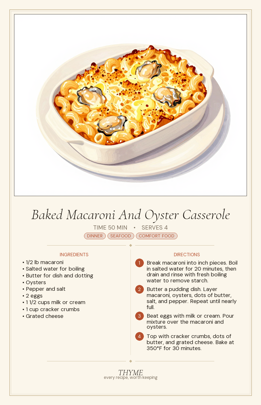 Baked Macaroni And Oyster Casserole