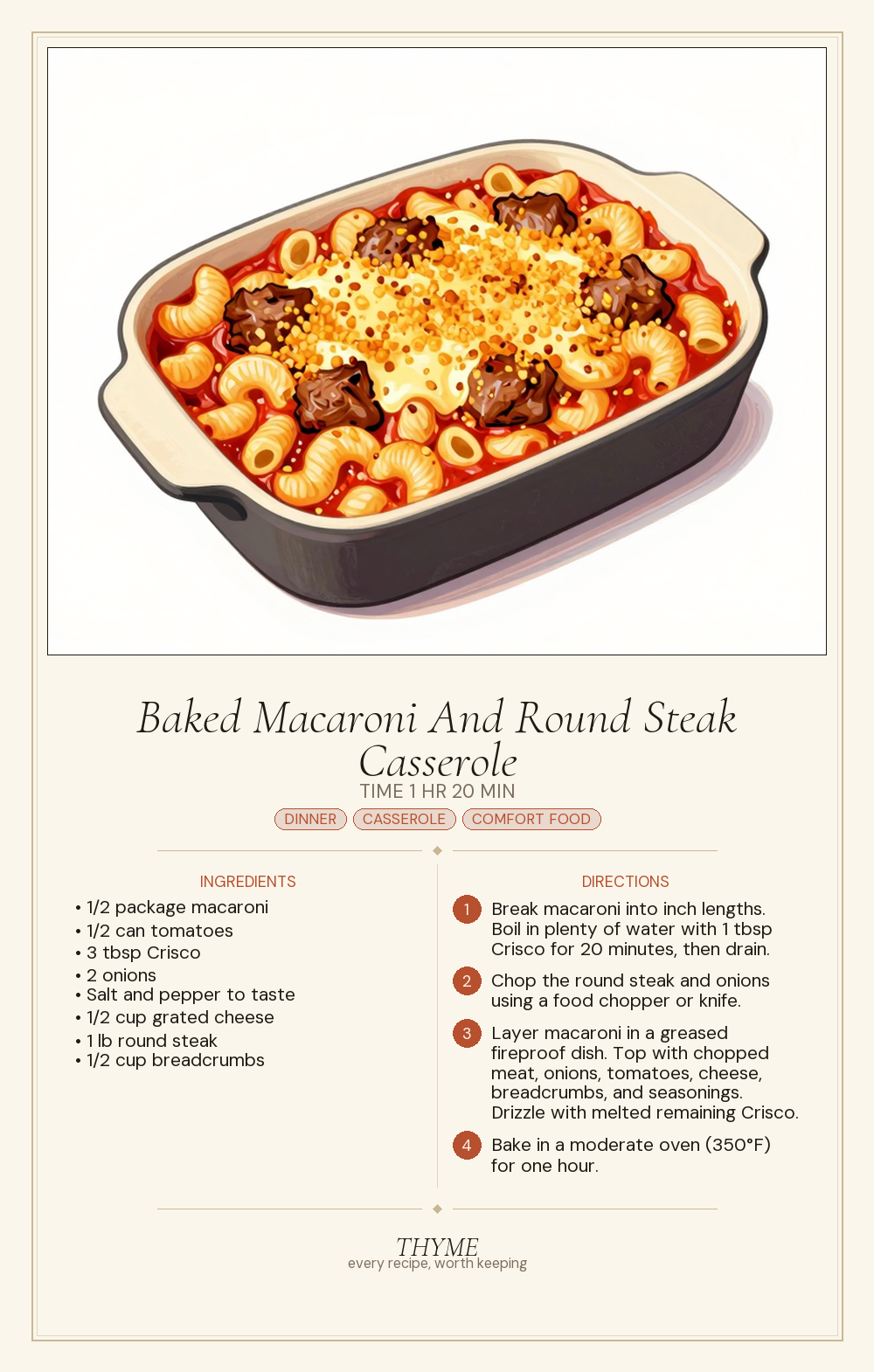 Baked Macaroni And Round Steak Casserole