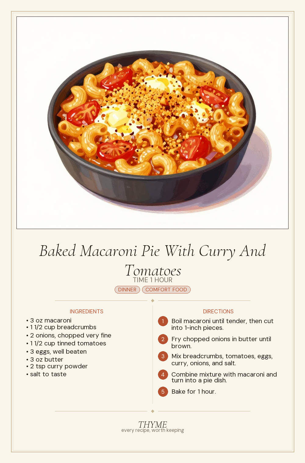 Baked Macaroni Pie With Curry And Tomatoes