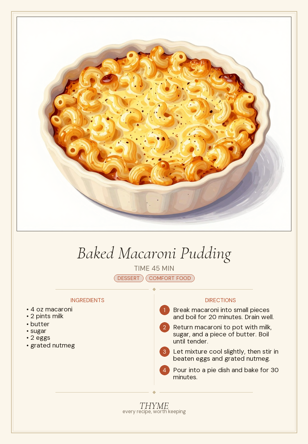 Baked Macaroni Pudding