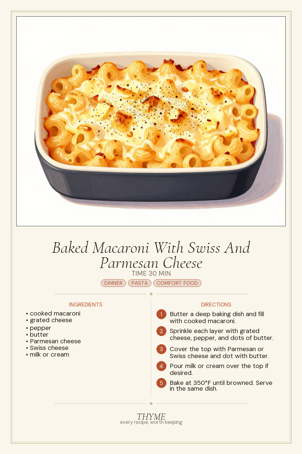 Baked Macaroni With Swiss And Parmesan Cheese