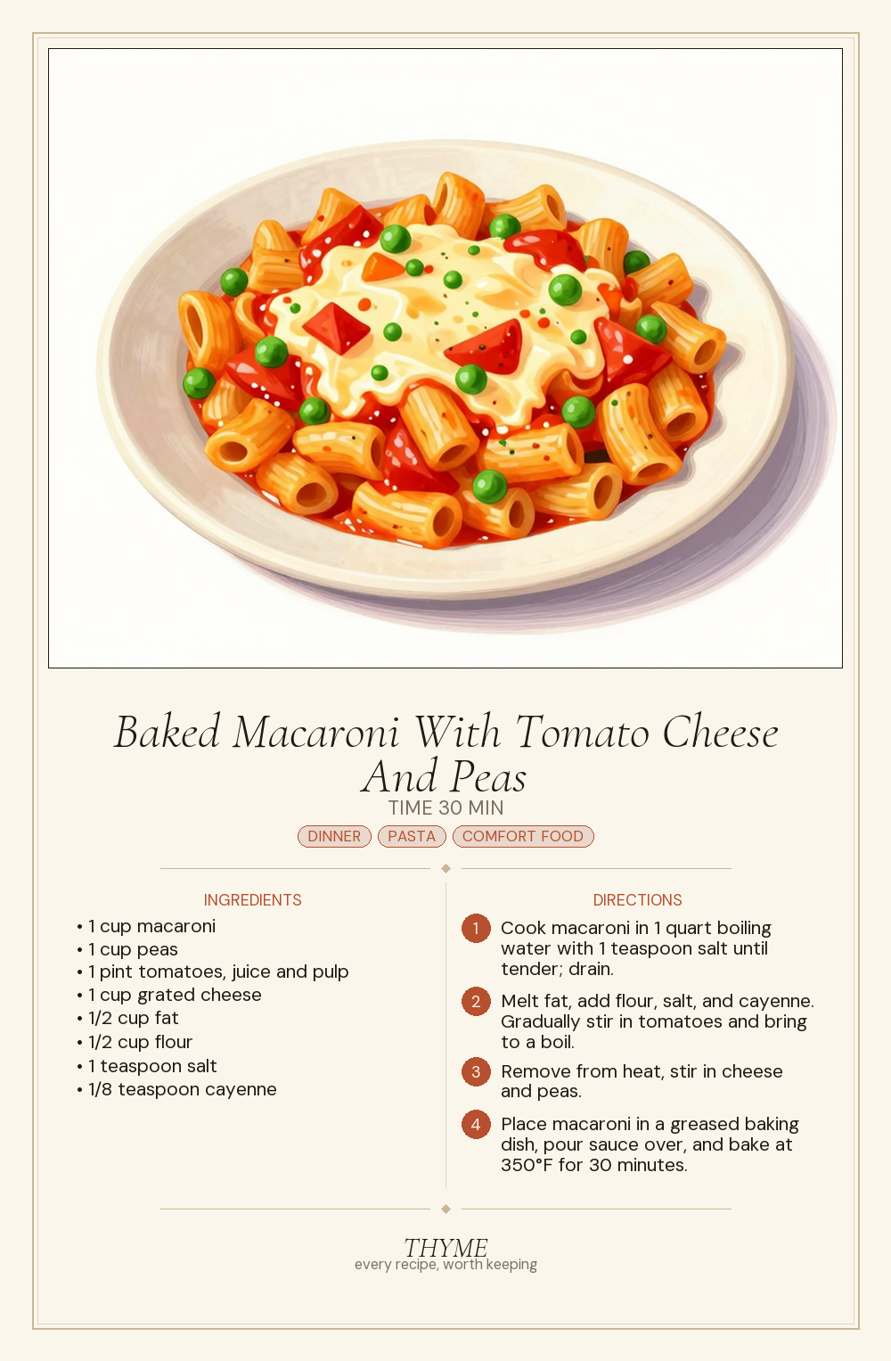 Baked Macaroni With Tomato Cheese And Peas