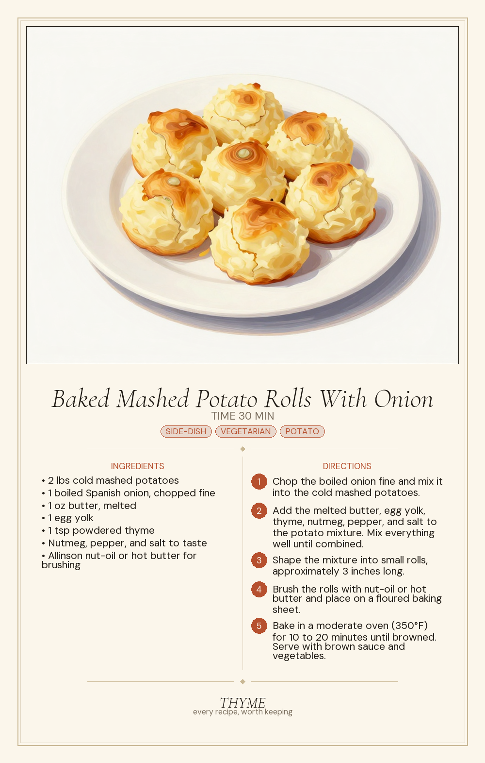 Baked Mashed Potato Rolls With Onion