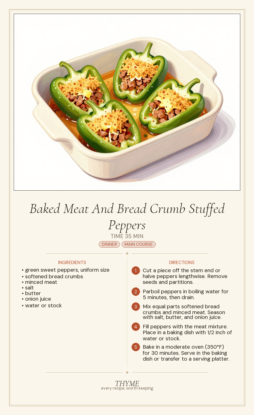 Baked Meat And Bread Crumb Stuffed Peppers