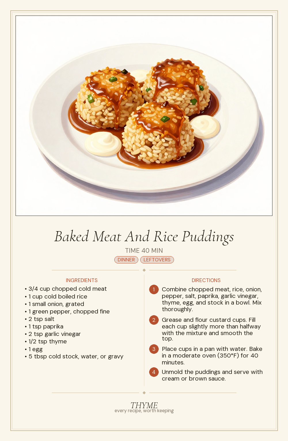 Baked Meat And Rice Puddings