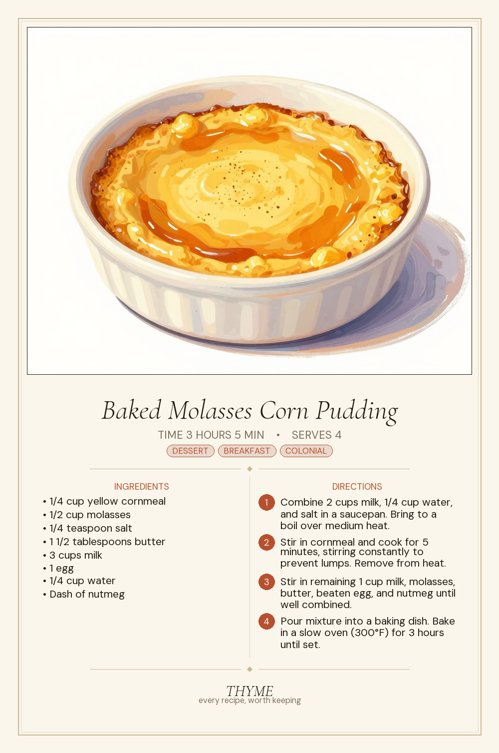 Baked Molasses Corn Pudding