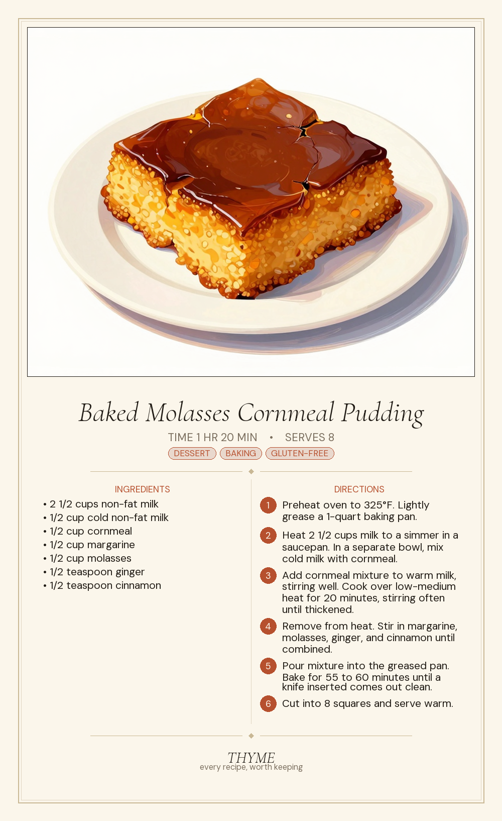 Baked Molasses Cornmeal Pudding