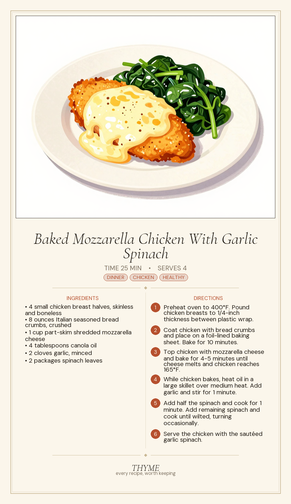Baked Mozzarella Chicken With Garlic Spinach