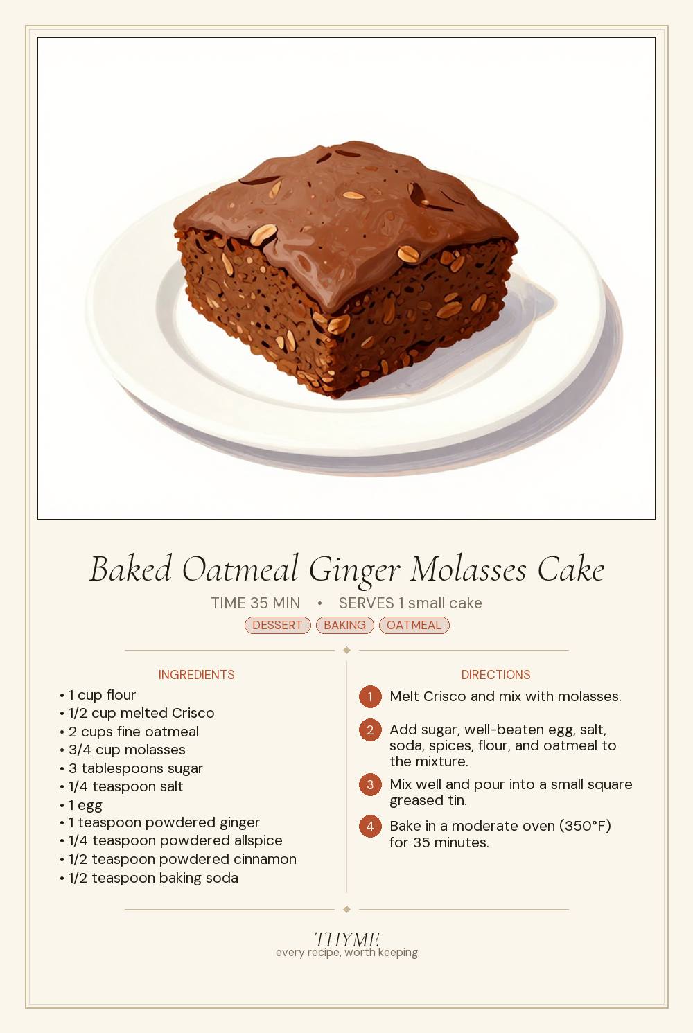 Baked Oatmeal Ginger Molasses Cake
