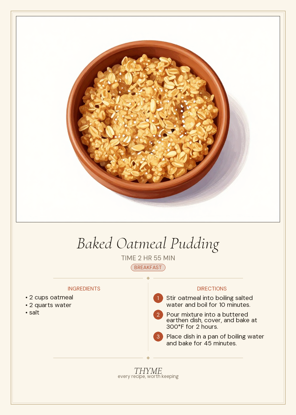 Baked Oatmeal Pudding