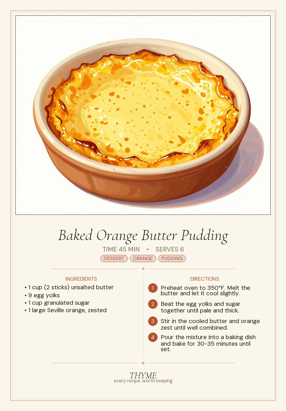 Baked Orange Butter Pudding