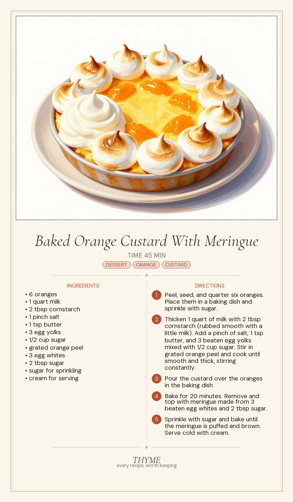 Baked Orange Custard With Meringue