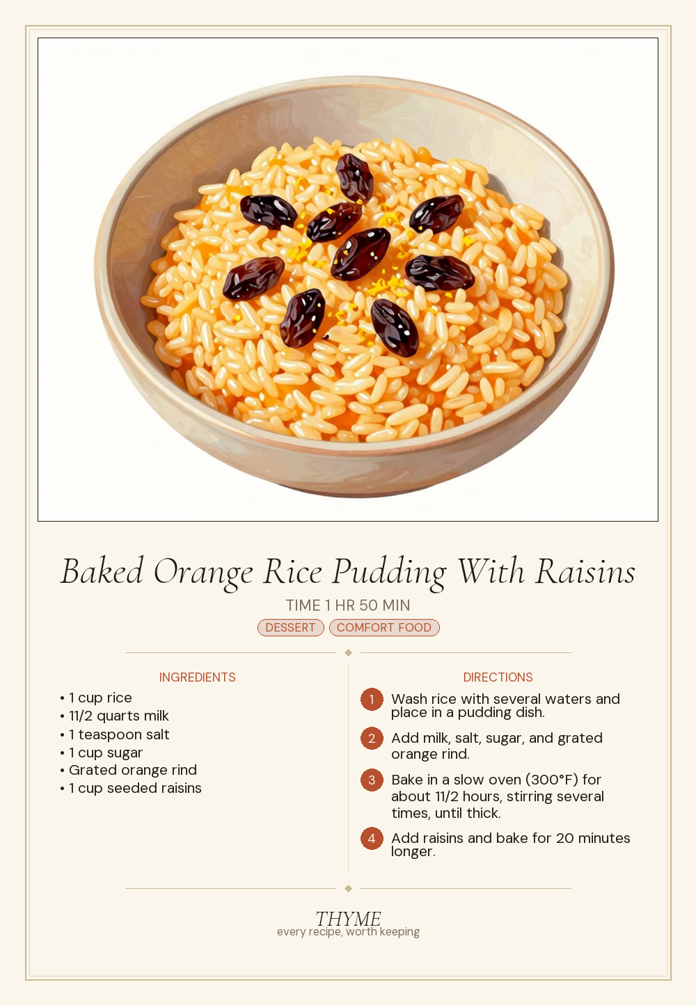 Baked Orange Rice Pudding With Raisins