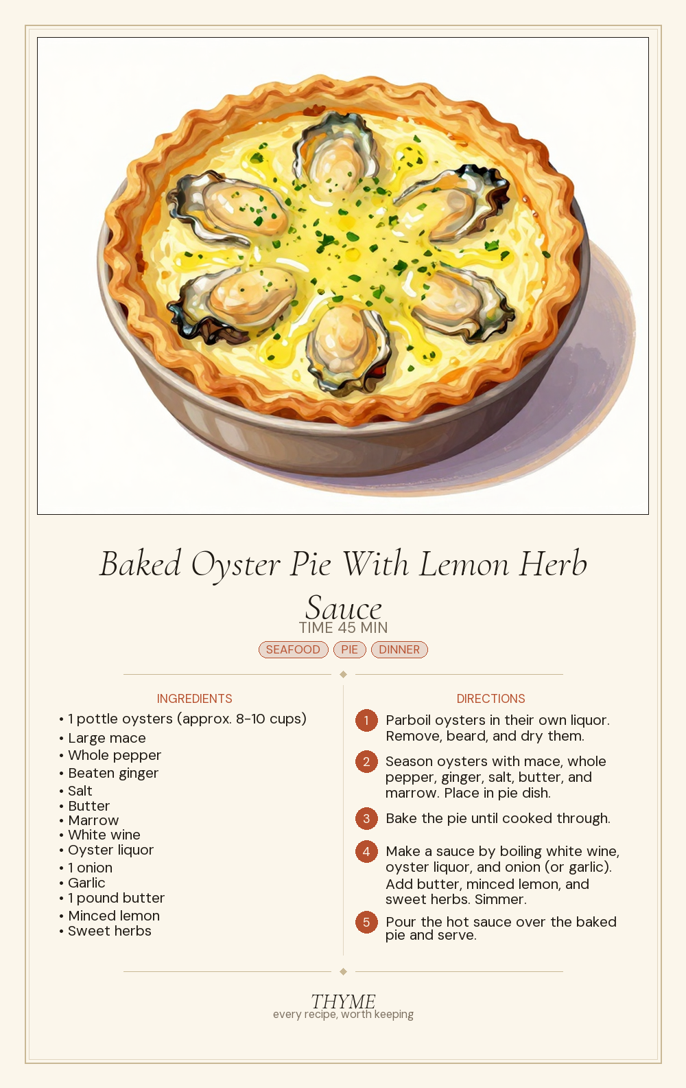 Baked Oyster Pie With Lemon Herb Sauce