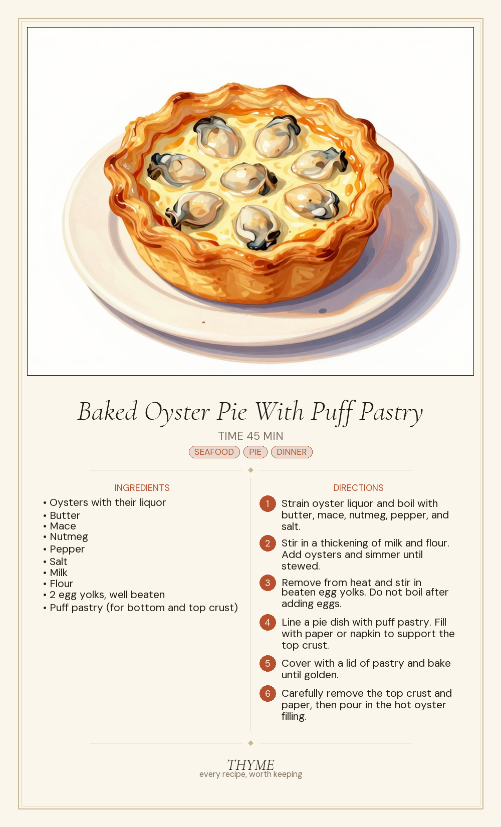 Baked Oyster Pie With Puff Pastry
