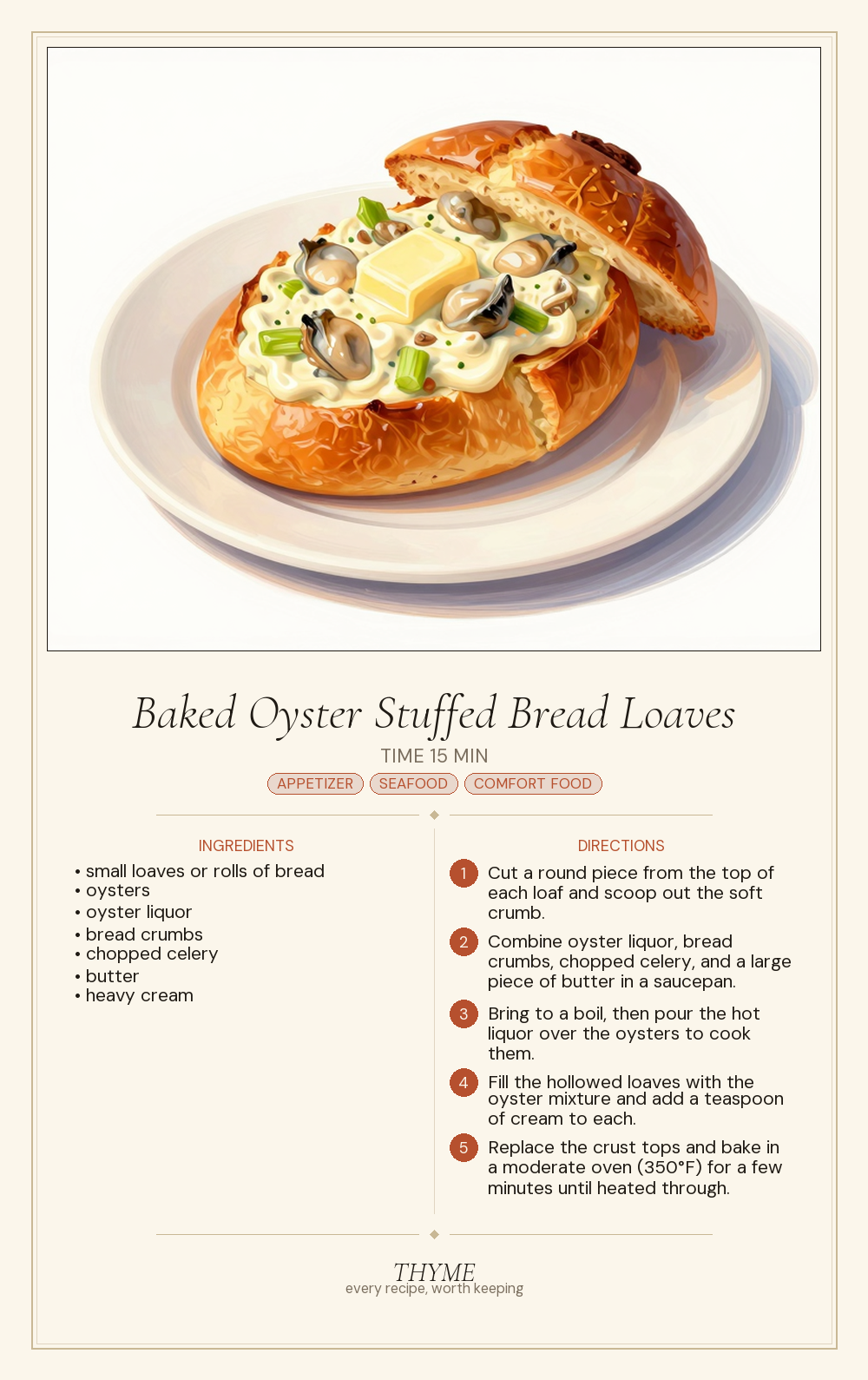 Baked Oyster Stuffed Bread Loaves