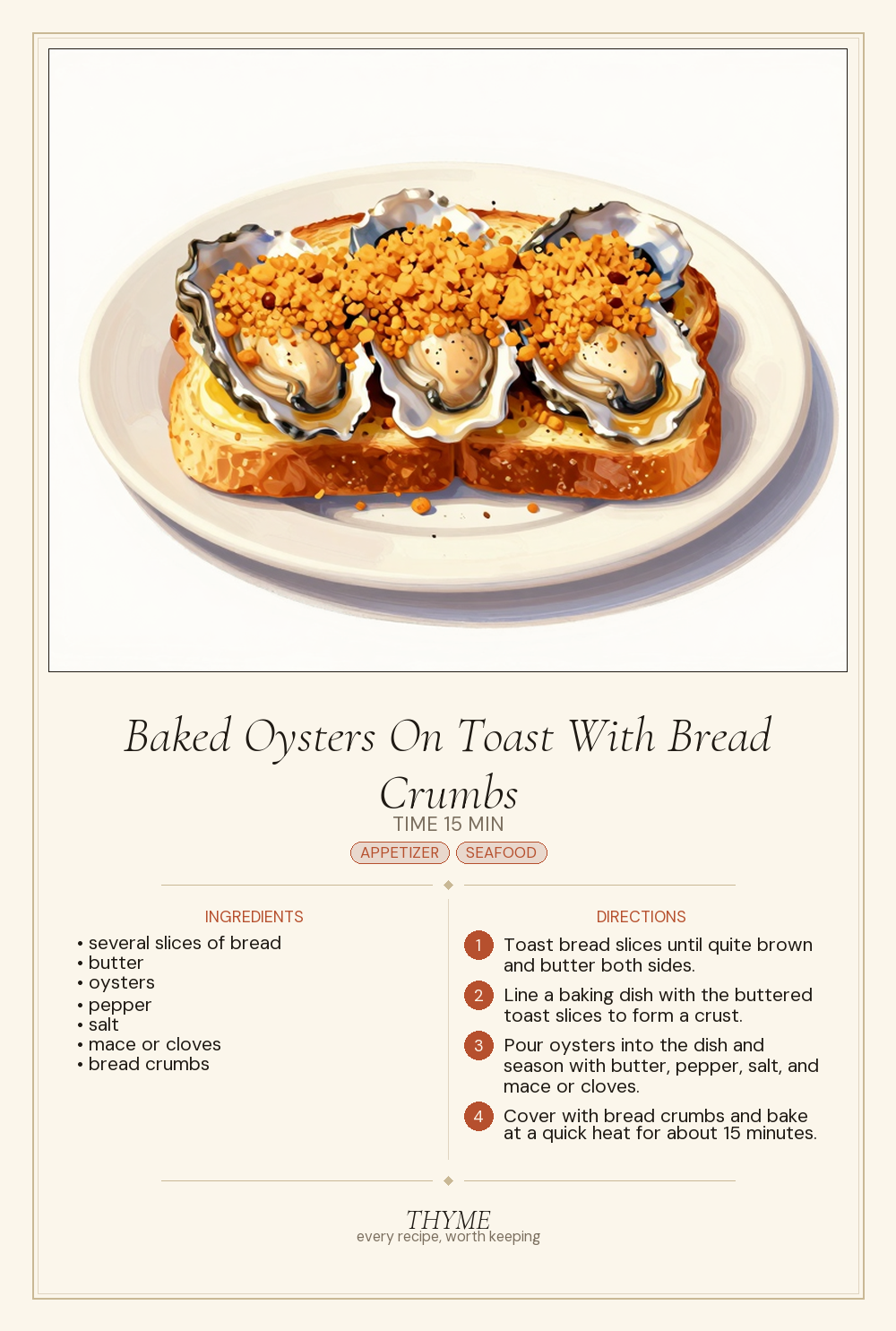 Baked Oysters On Toast With Bread Crumbs