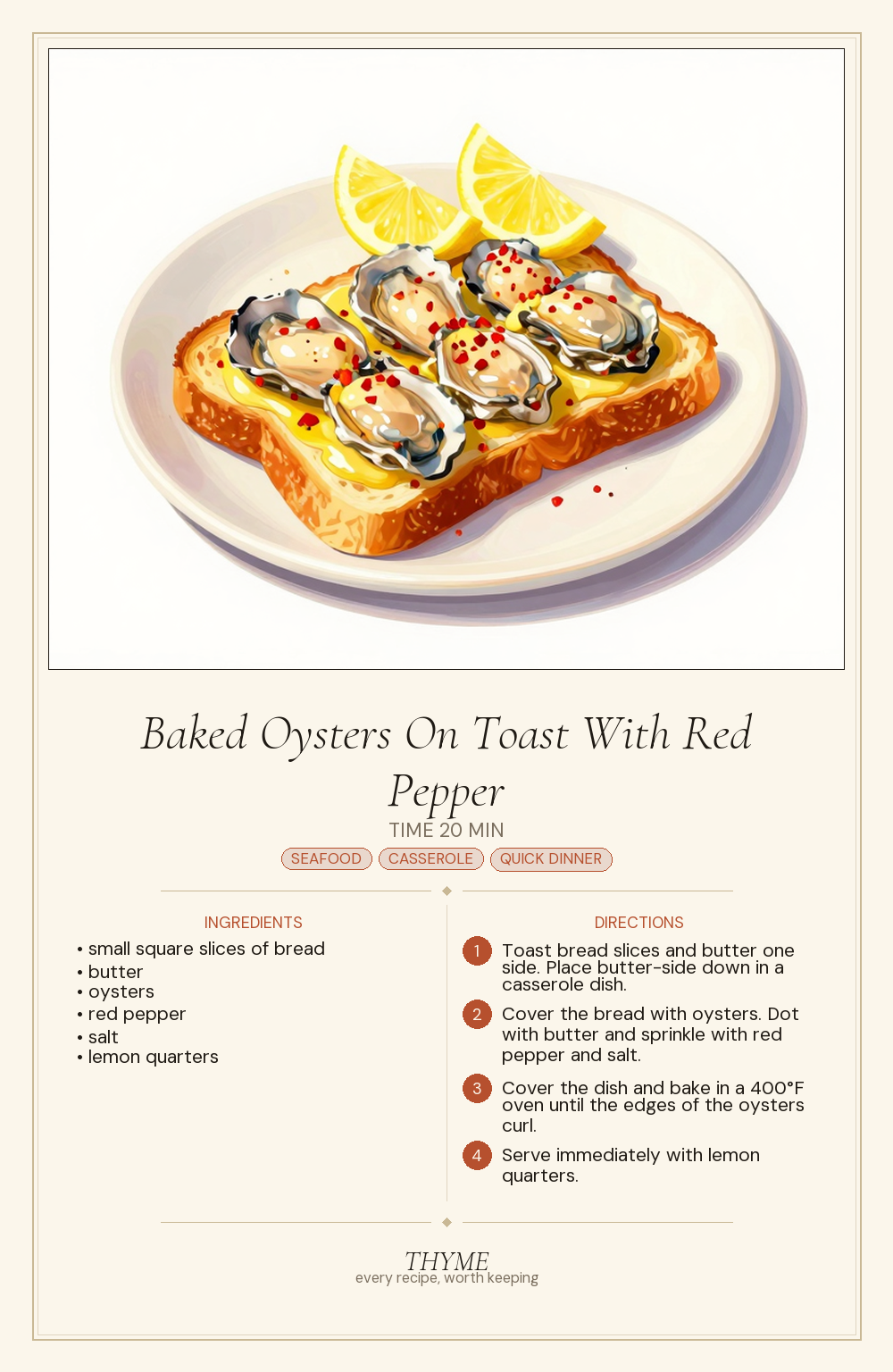 Baked Oysters On Toast With Red Pepper