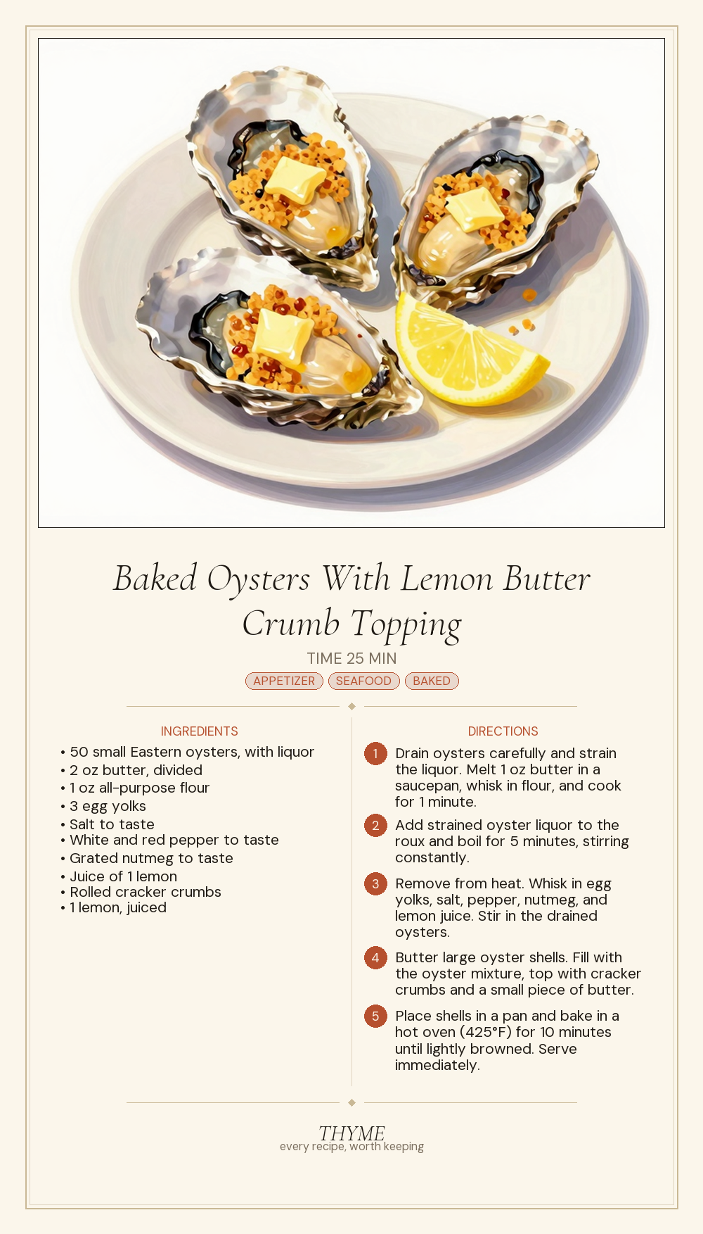 Baked Oysters With Lemon Butter Crumb Topping