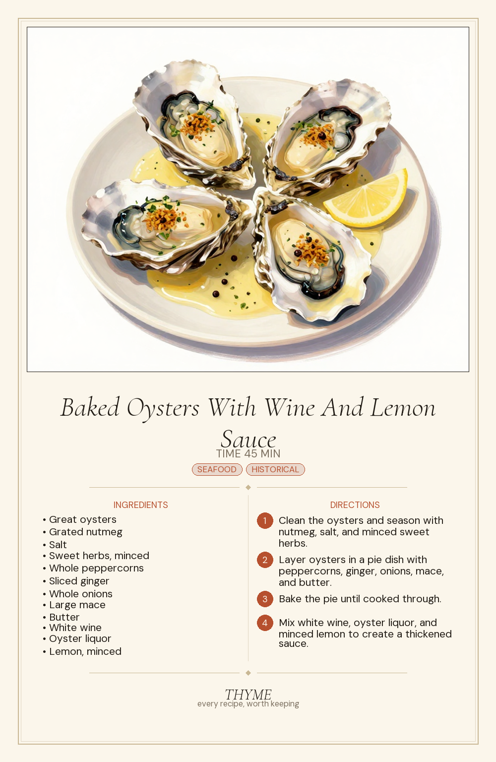 Baked Oysters With Wine And Lemon Sauce