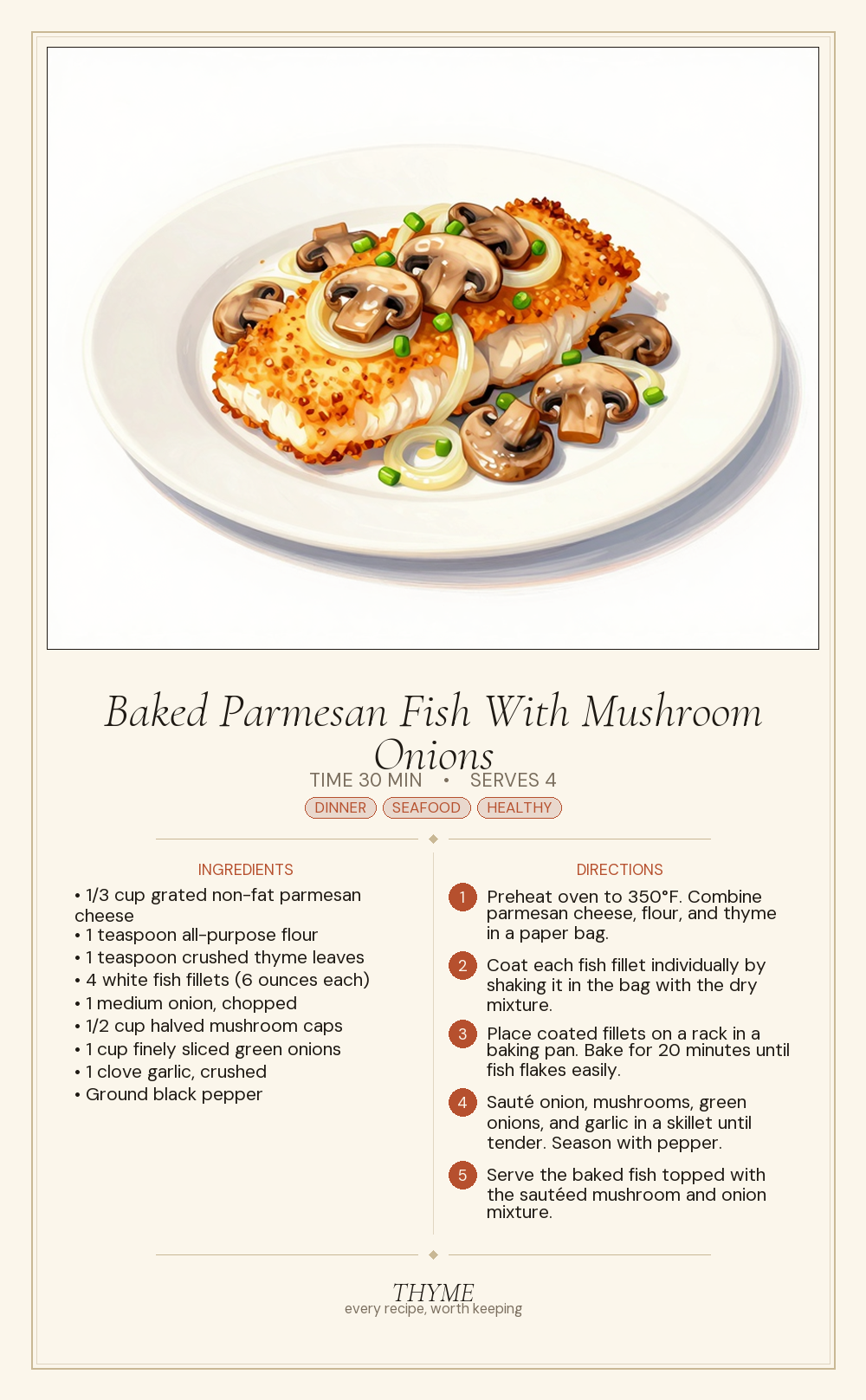 Baked Parmesan Fish With Mushroom Onions